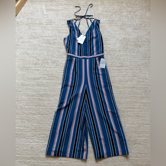 1901 Jumpsuit Romper Size XS Blue Pink Striped Casual Church Workwear Party Fall - Picture 2 of 13